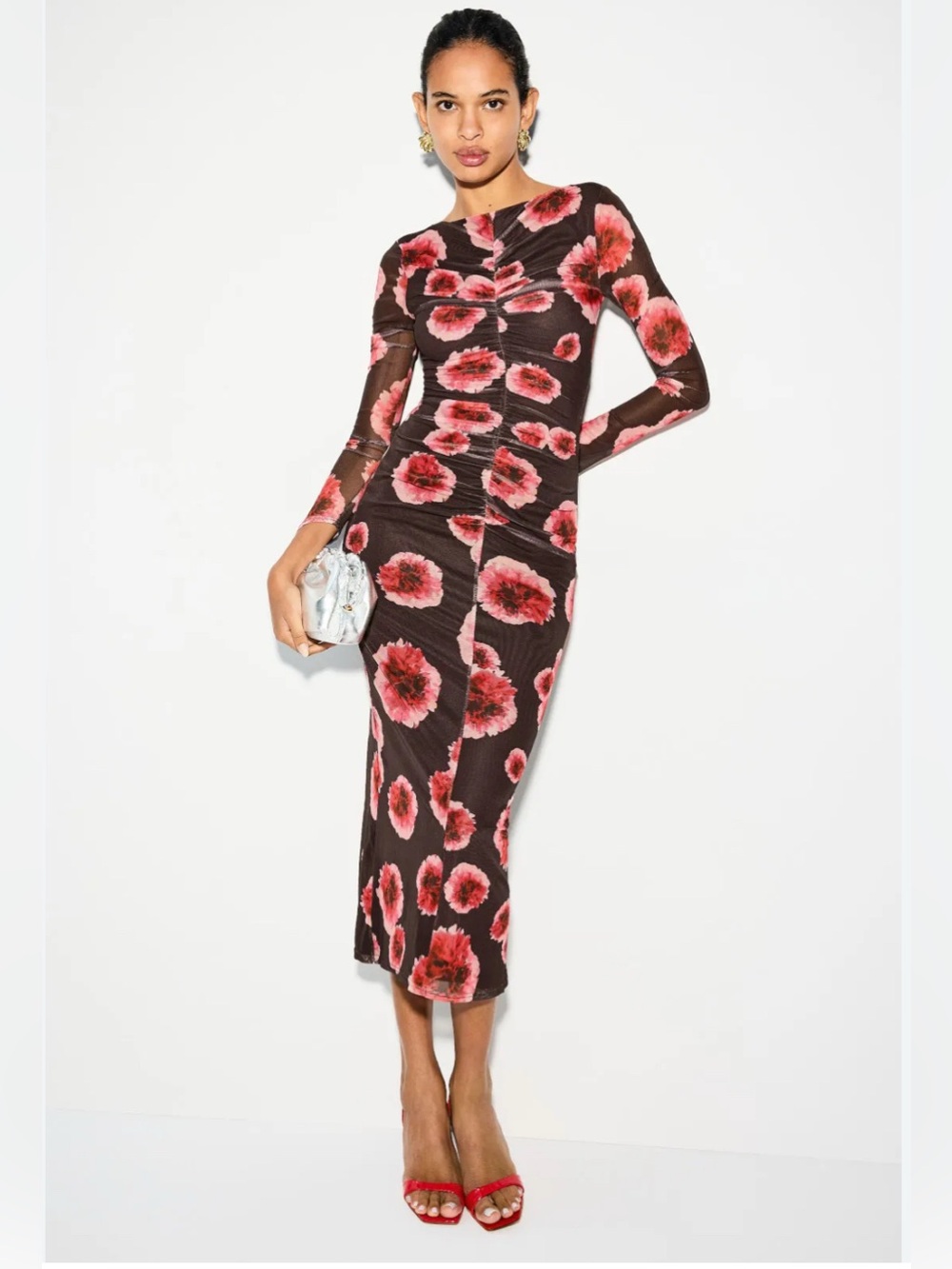 Suboo Frida Ruched Front Long Sleeve Maxi Dress Size Small